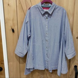 ALEMBIKA Sz XL Stripe Flare Hem Trapeze Style Top